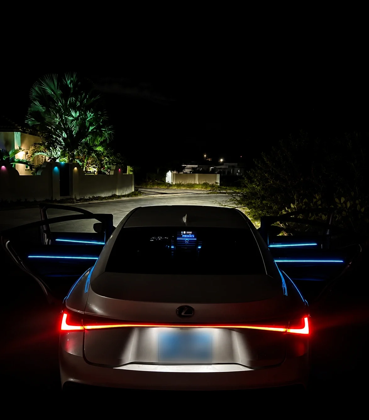 Client build — ambient door lighting at night in Aruba